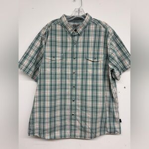 Kuhl Men's Teal and White Plaid Button Down Shirt